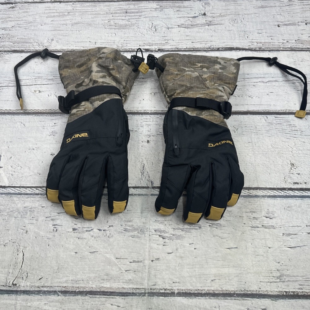 Dakine Leather Titan Gore-Tex Gloves Men's Size XL Camo Print  W/Yellow Leather